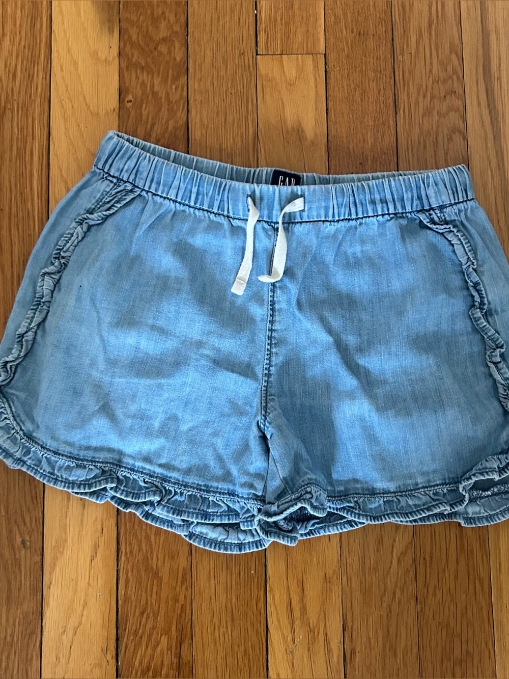 GAP Kids Light Blue Ruffle-Trim Denim Shorts Size Large